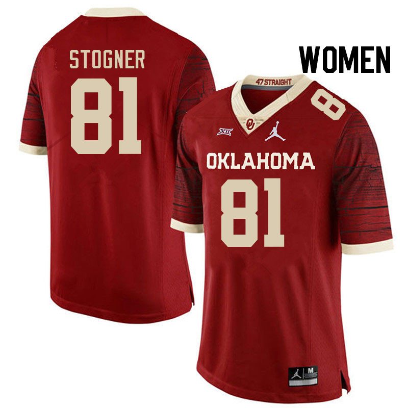 Women #81 Austin Stogner Oklahoma Sooners College Football Jerseys Stitched-Retro